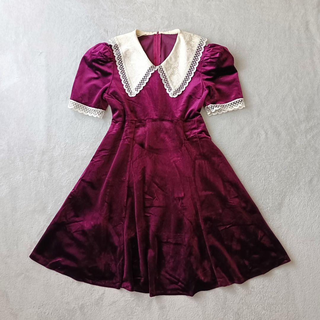アメリカ古着 USAヴィンテージ ベルベットミニドレス ワンピース レース襟