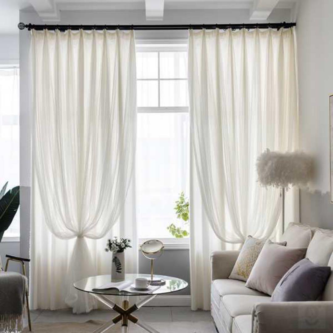 二重　ドレープカーテン　白　1300×2600   ２枚セット