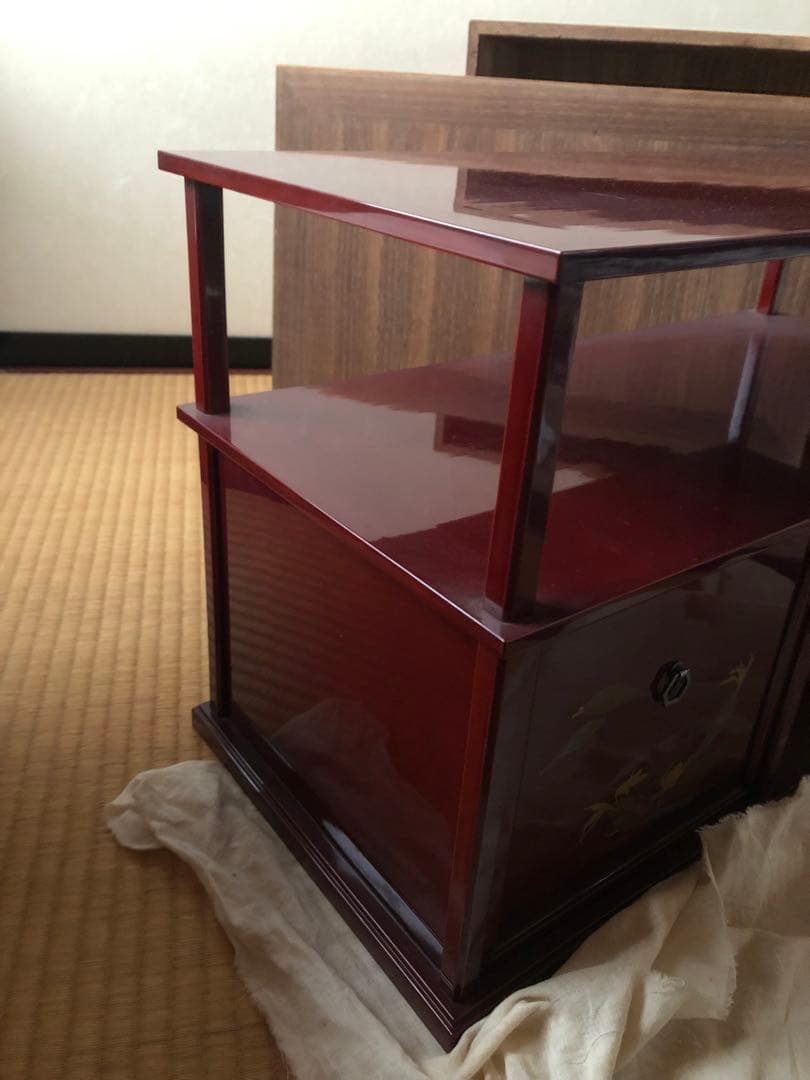 時代　蒔絵　飾り棚　茗荷　木箱入