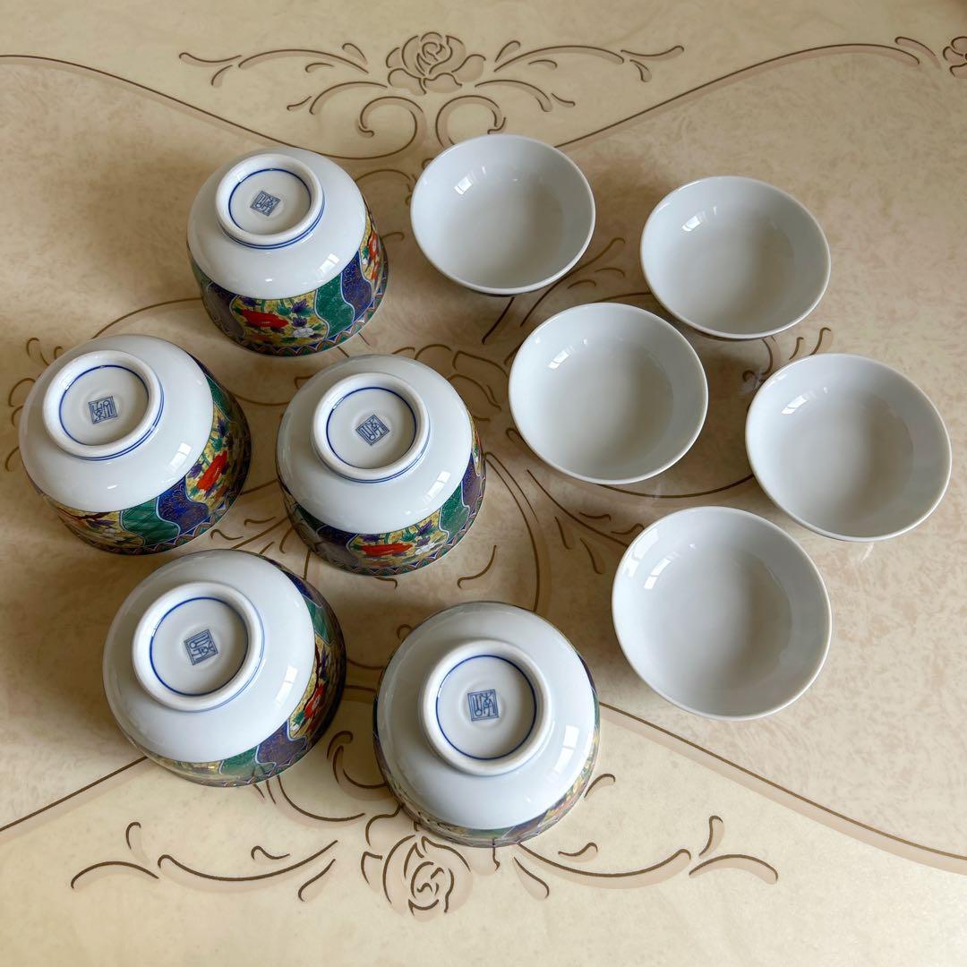 有田焼　南山窯　蓋付き碗揃　5客セット　茶碗蒸し器　小丼　金彩古伊万里　和食器