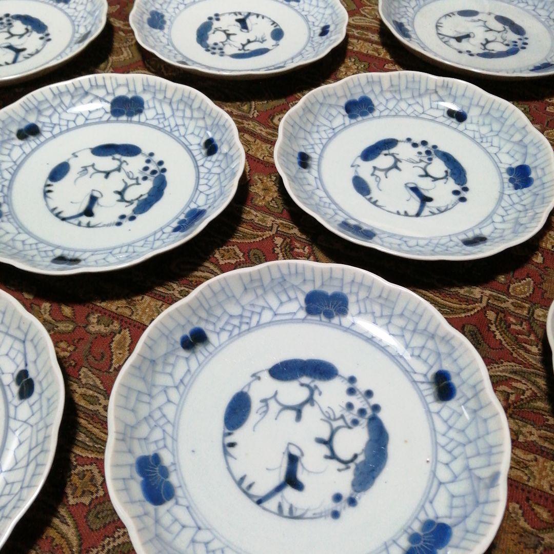 古伊万里　染付氷裂紋大皿　16枚　22.2cm　江戸後期