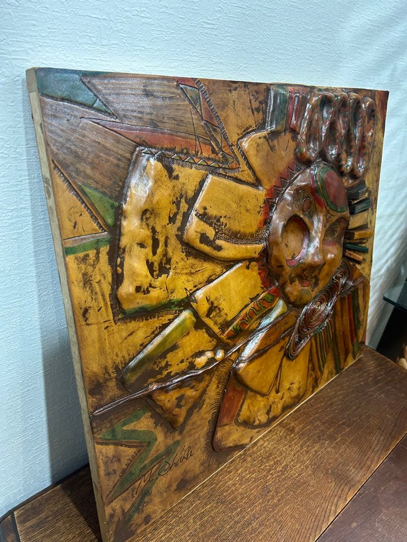 ヴィンテージ 革のレリーフアート M.Ohara サイン入り 壁掛けアート