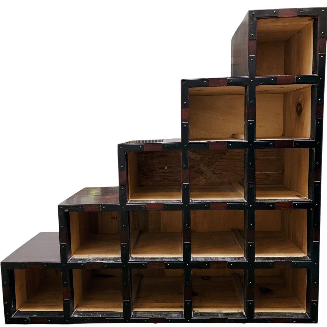 階段箪笥 古民家家具 アンティーク 小引出し 飾り棚 和箪笥 レトロモダン