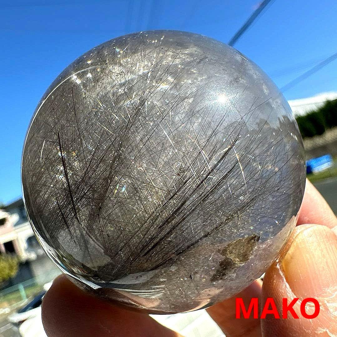 M1806☆ルチルクォーツ丸玉62mm328g☆天然石　原石☆N50807-B