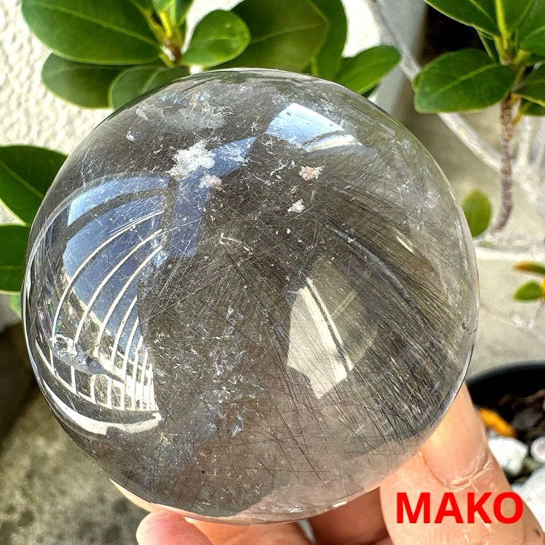 M1806☆ルチルクォーツ丸玉62mm328g☆天然石　原石☆N50807-B