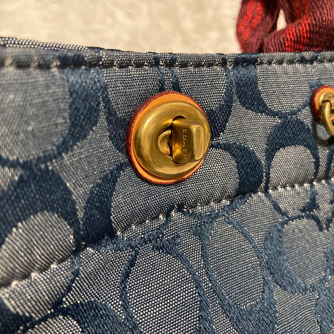 極美品　現行　コーチ　ショルダーバッグ　トート　22　シグネチャー　シャンブレー