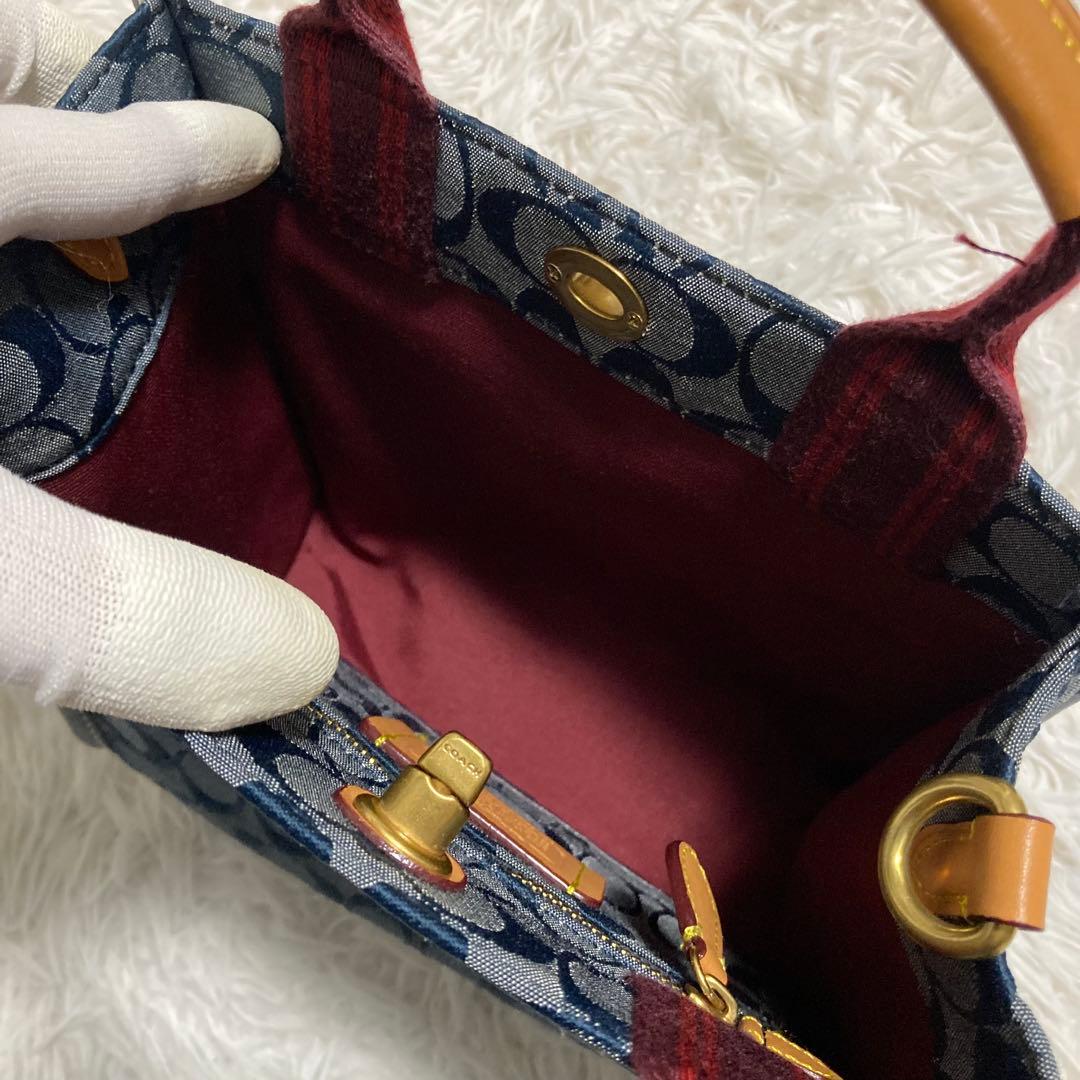 極美品　現行　コーチ　ショルダーバッグ　トート　22　シグネチャー　シャンブレー