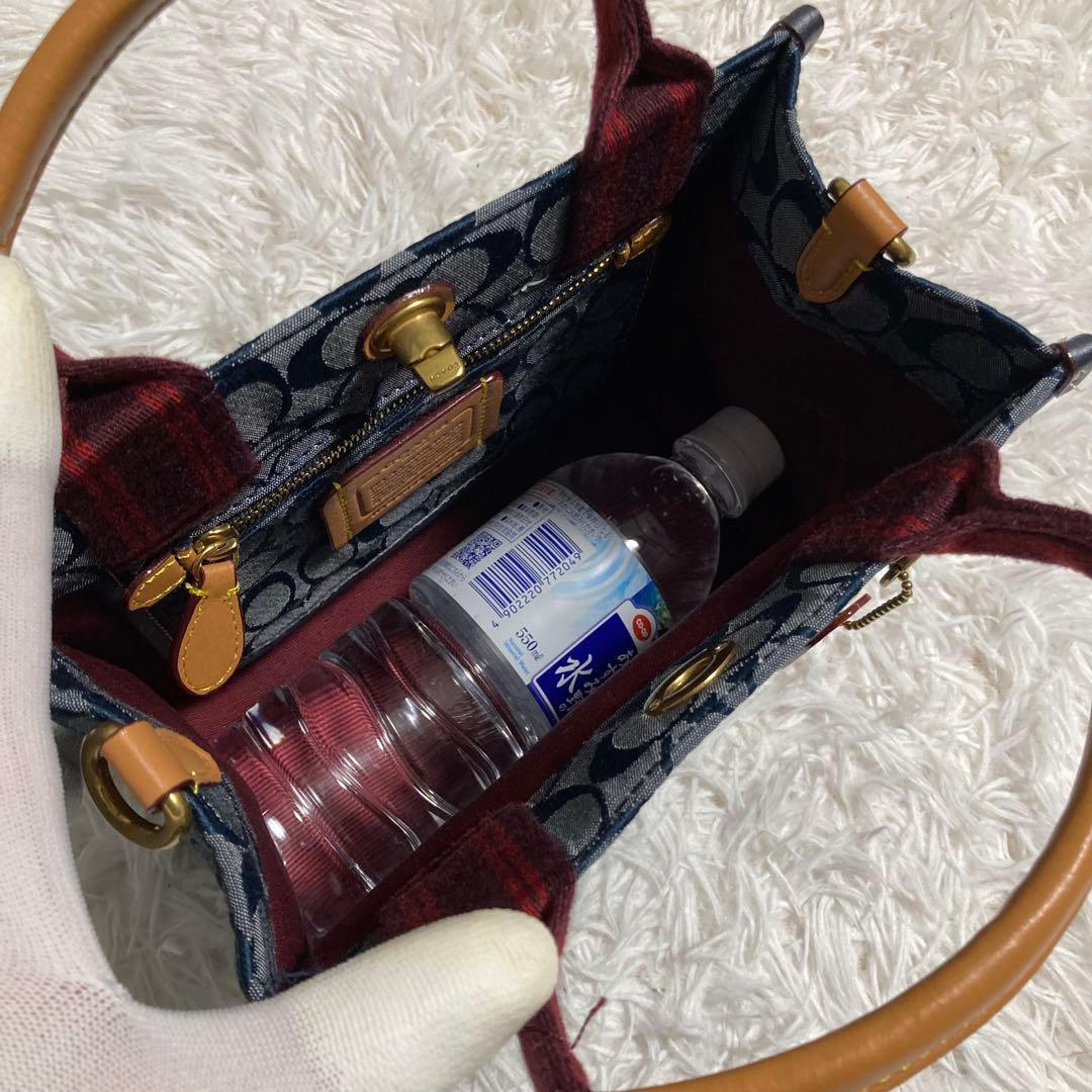 極美品　現行　コーチ　ショルダーバッグ　トート　22　シグネチャー　シャンブレー