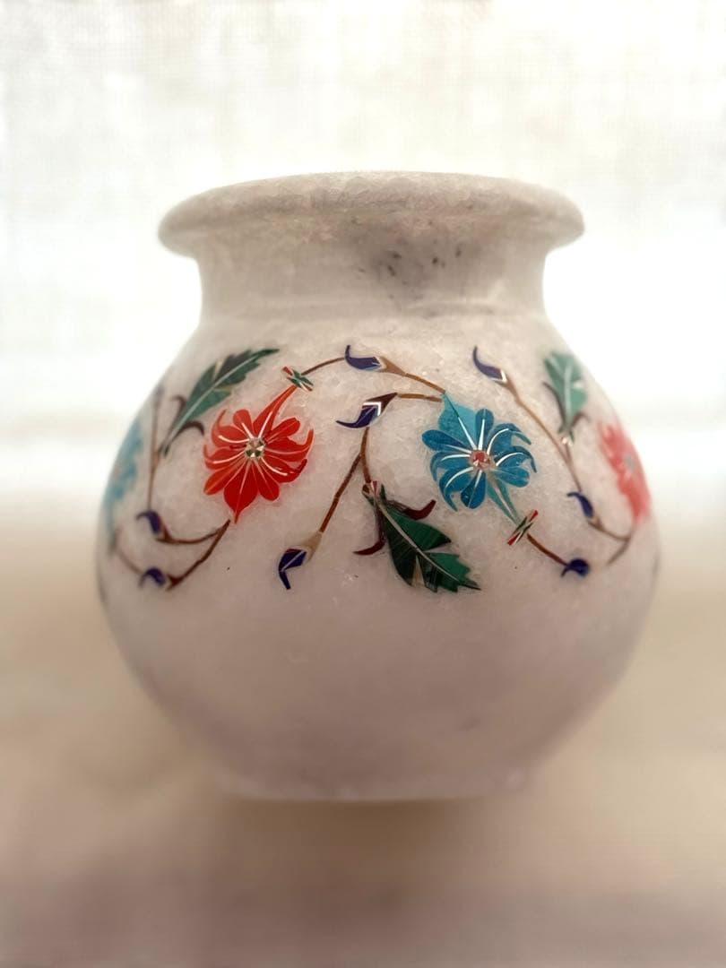 インド産　天然大理石細工　ベース　花瓶