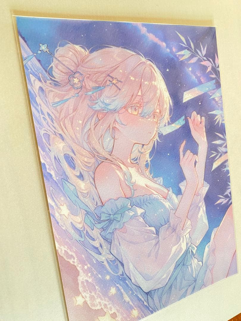 手描きイラスト　『Grant a wish』　オリジナル　創作　原画　少女　A4