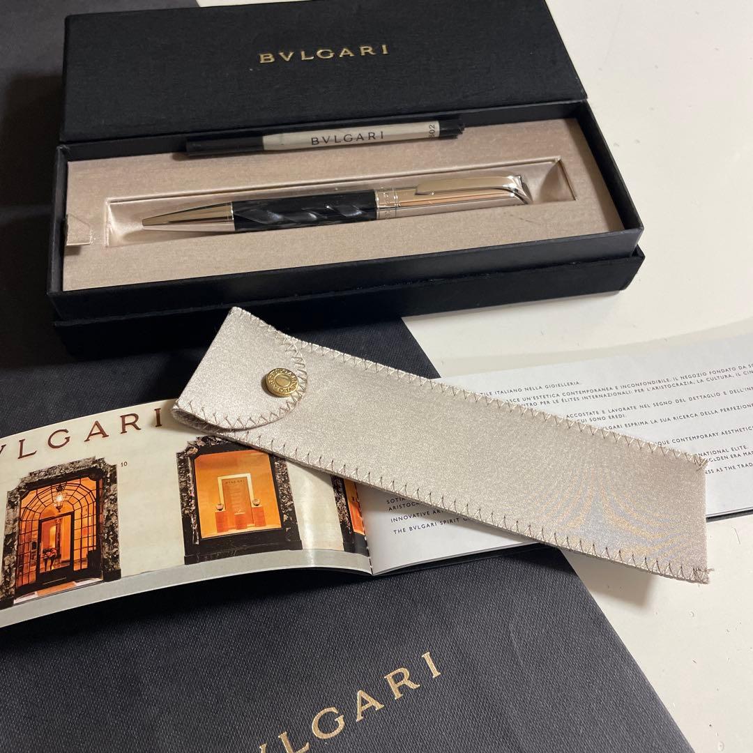 BVLGARI ブルガリ ボールペン 黒シルバー 専用革製ペンケース付き