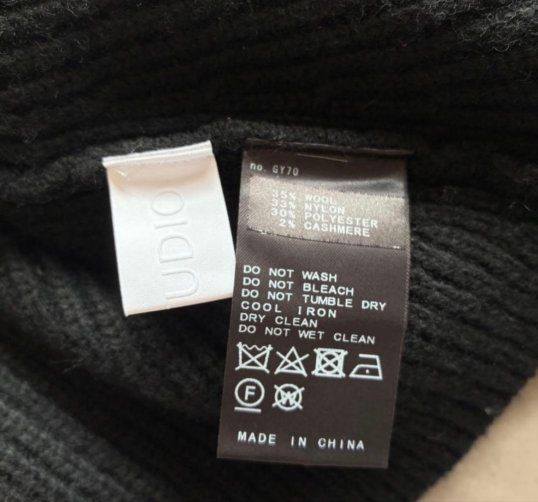 美品 AP STUDIOカシミヤ混 ニットケープネック ウォーマー リブ編み 黒