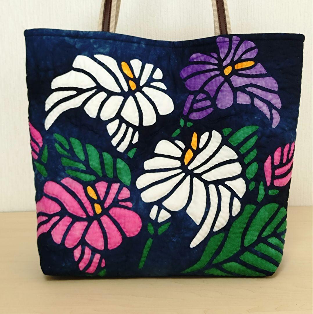 ハワイアンキルトバック・カラーの花・ハンドメイド