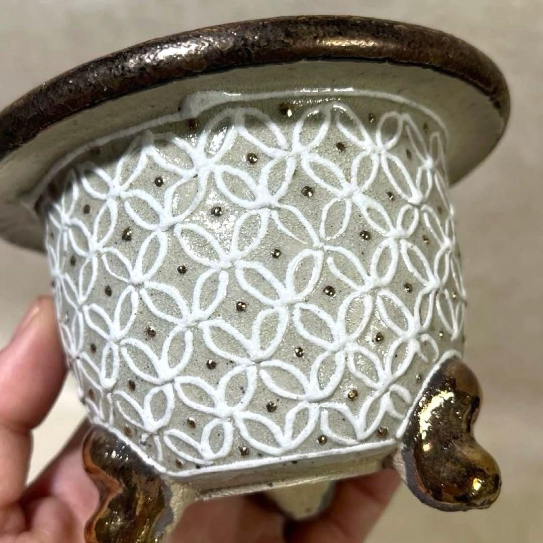 【京楽焼】金彩蘭鉢　盆栽鉢　植木鉢　おもと鉢　多肉サボテンにも