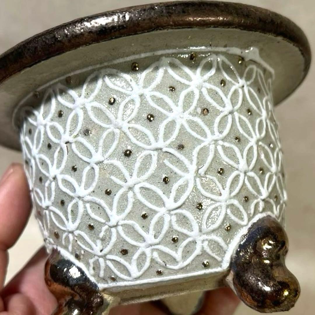 【京楽焼】金彩蘭鉢　盆栽鉢　植木鉢　おもと鉢　多肉サボテンにも