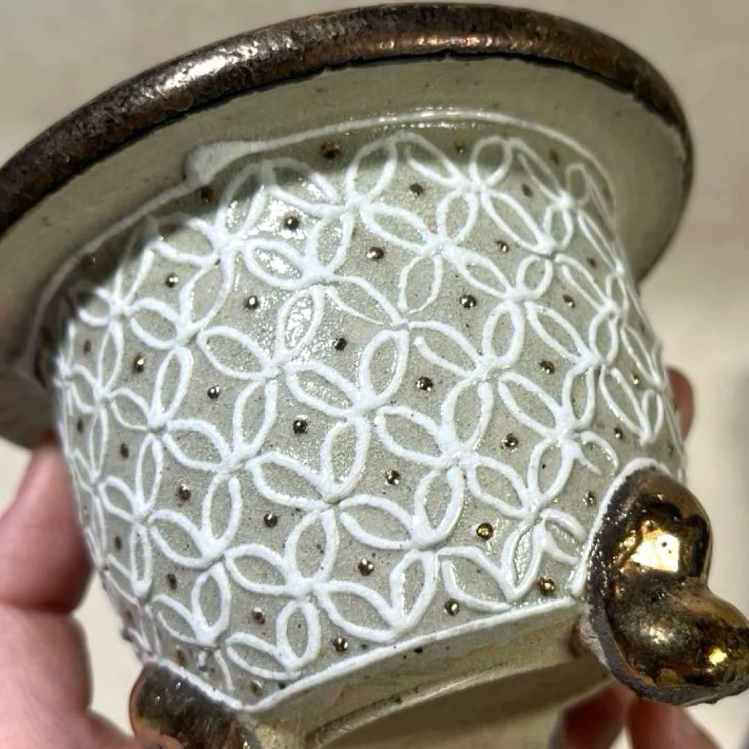 【京楽焼】金彩蘭鉢　盆栽鉢　植木鉢　おもと鉢　多肉サボテンにも