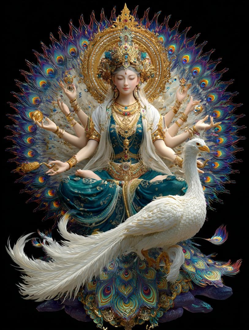 460【孔雀明王】吉祥孔雀の加護と除毒光【神仏画・風景画】