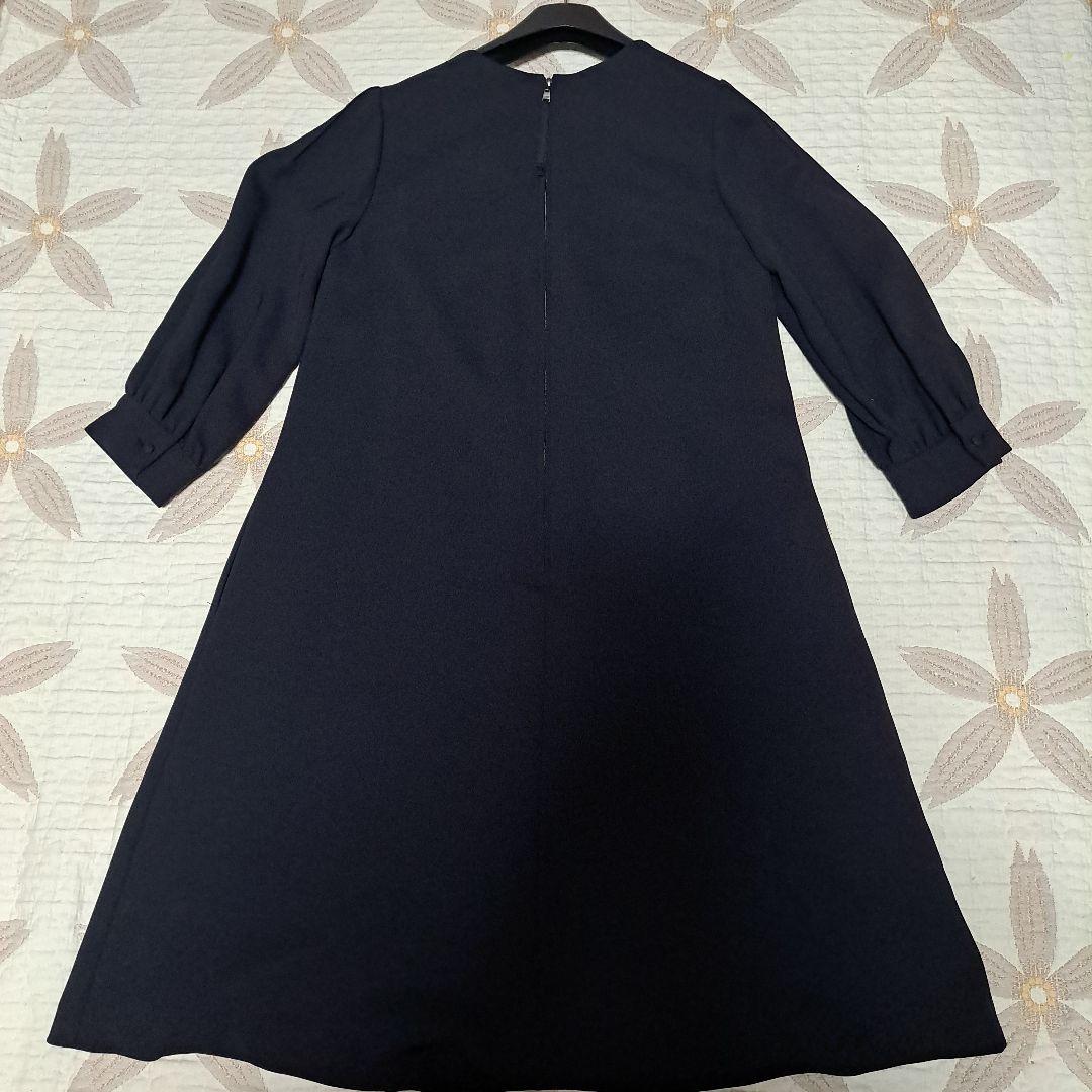 フォクシーニューヨークネイビー Vネック 七分袖ワンピース