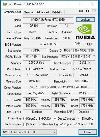 【修理品 ジャンク扱い】Palit GTX1080 DUAL 8GB