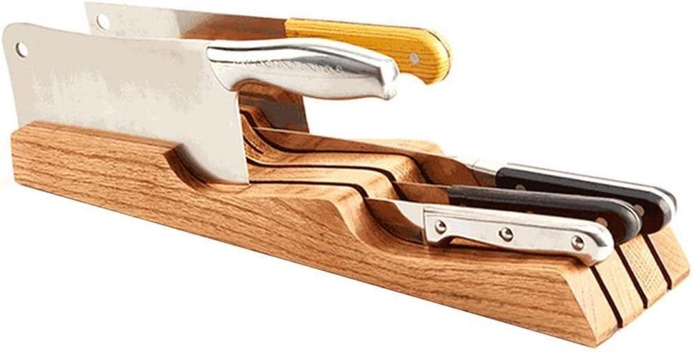 7本収納可能な包丁立て、木製と滑り止め付きのキッチン収納アイテム