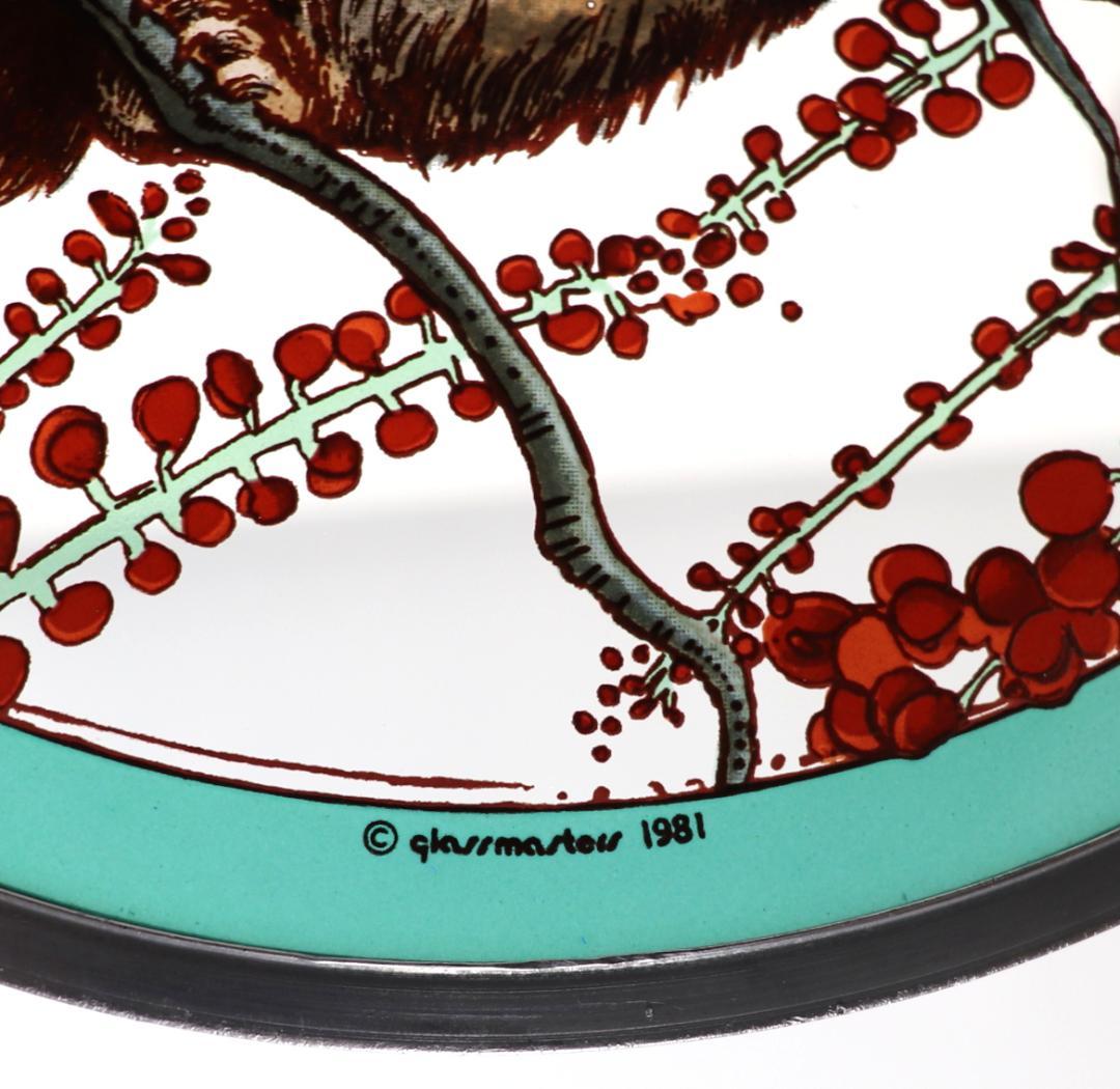 枝の上で佇む猫 大型 ヴィンテージ ステンドグラス キジトラ