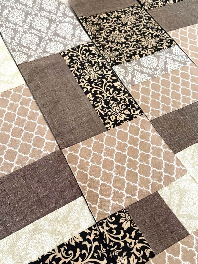 半幅帯　パッチワーク　ダマスク　正絹ちりめん