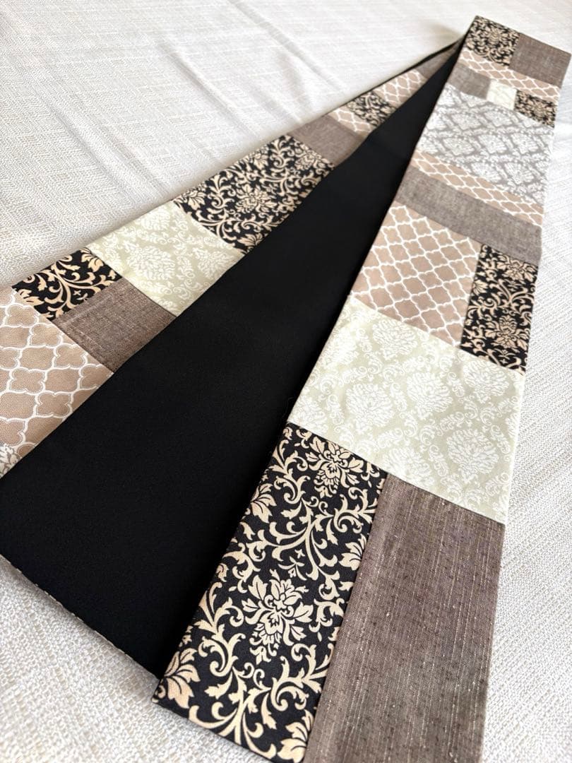 半幅帯　パッチワーク　ダマスク　正絹ちりめん