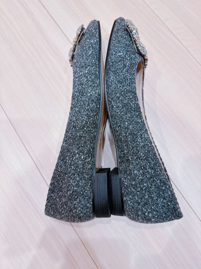 OHGA ビジュー付きポインテッドツイードフラットシューズ