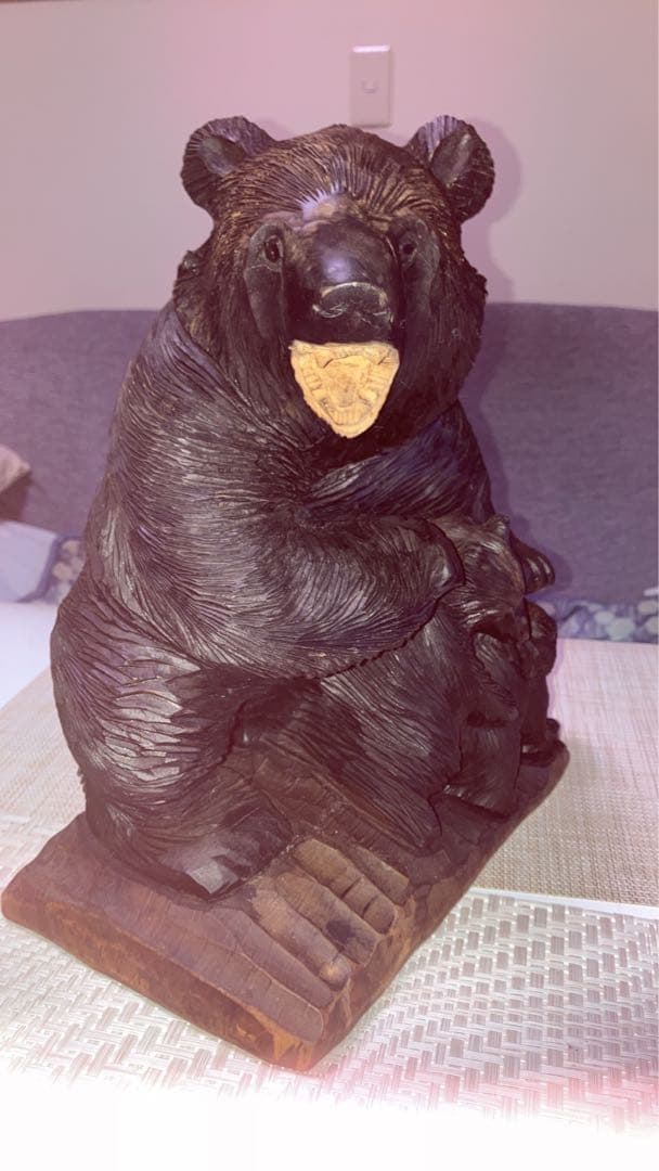 木製 クマと子クマの彫刻 約30cm