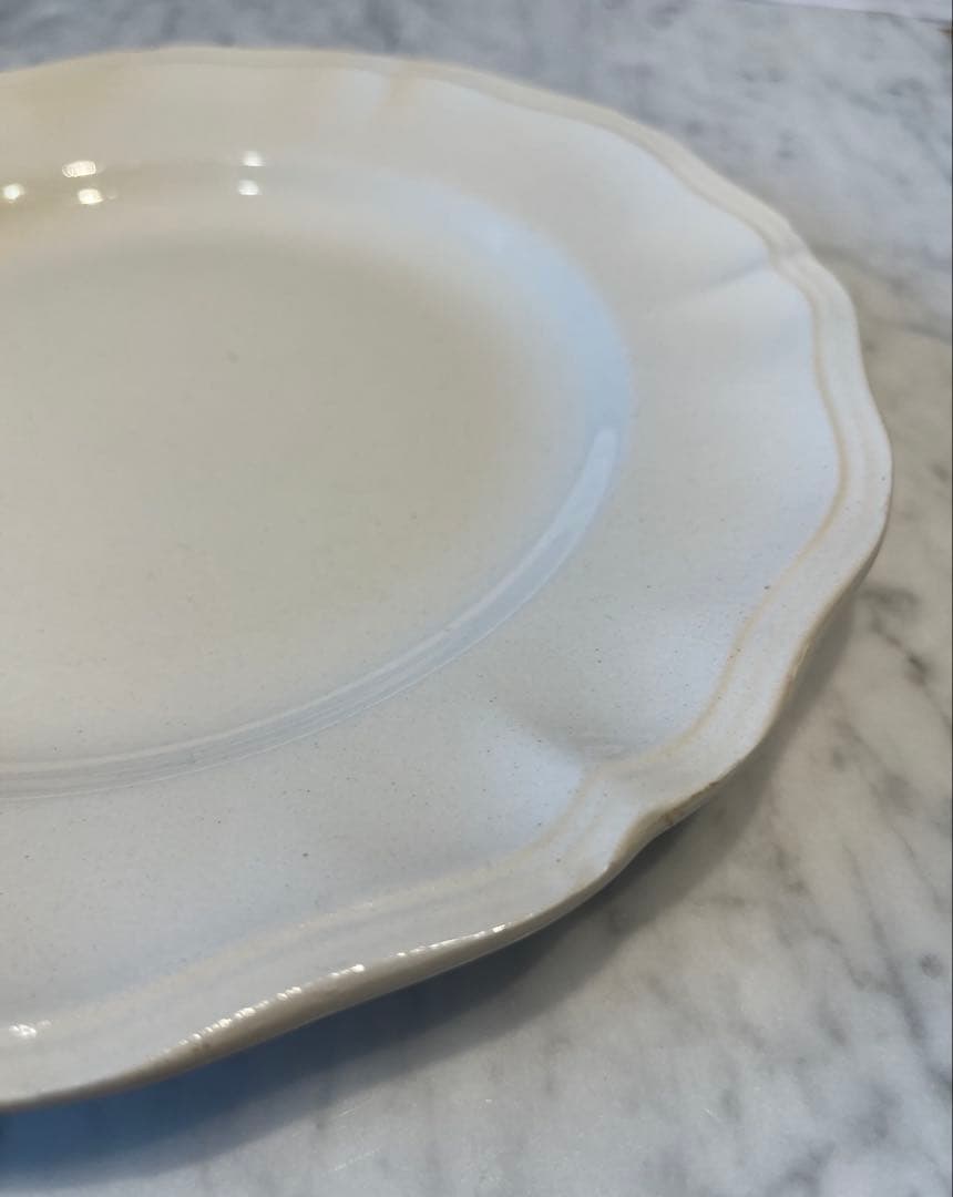 美品 フランスアンティーク サルグミンヌ 花リム 象牙色のコンポティエ