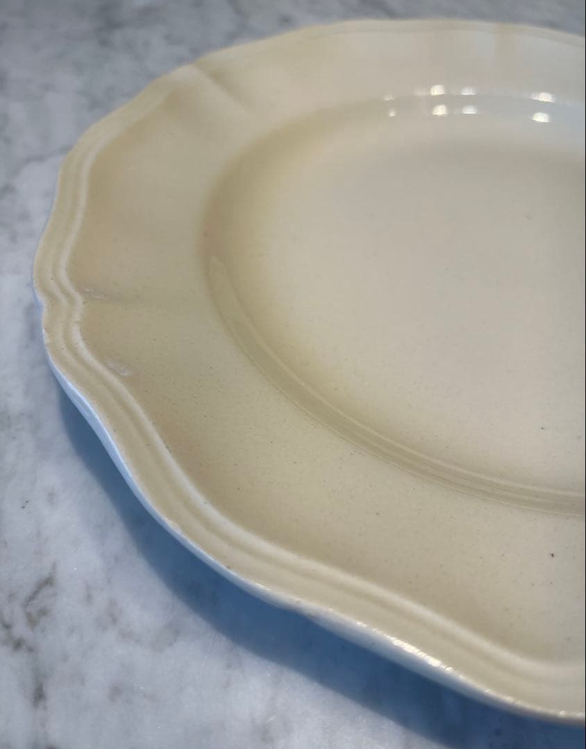 美品 フランスアンティーク サルグミンヌ 花リム 象牙色のコンポティエ