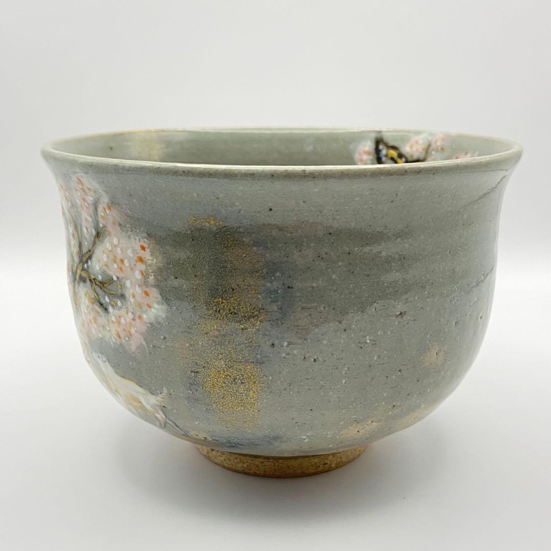 抹茶茶碗 乾山写 花咲爺　寺尾陶象　共箱入　茶道具　茶器　茶盌　京焼　桜　春