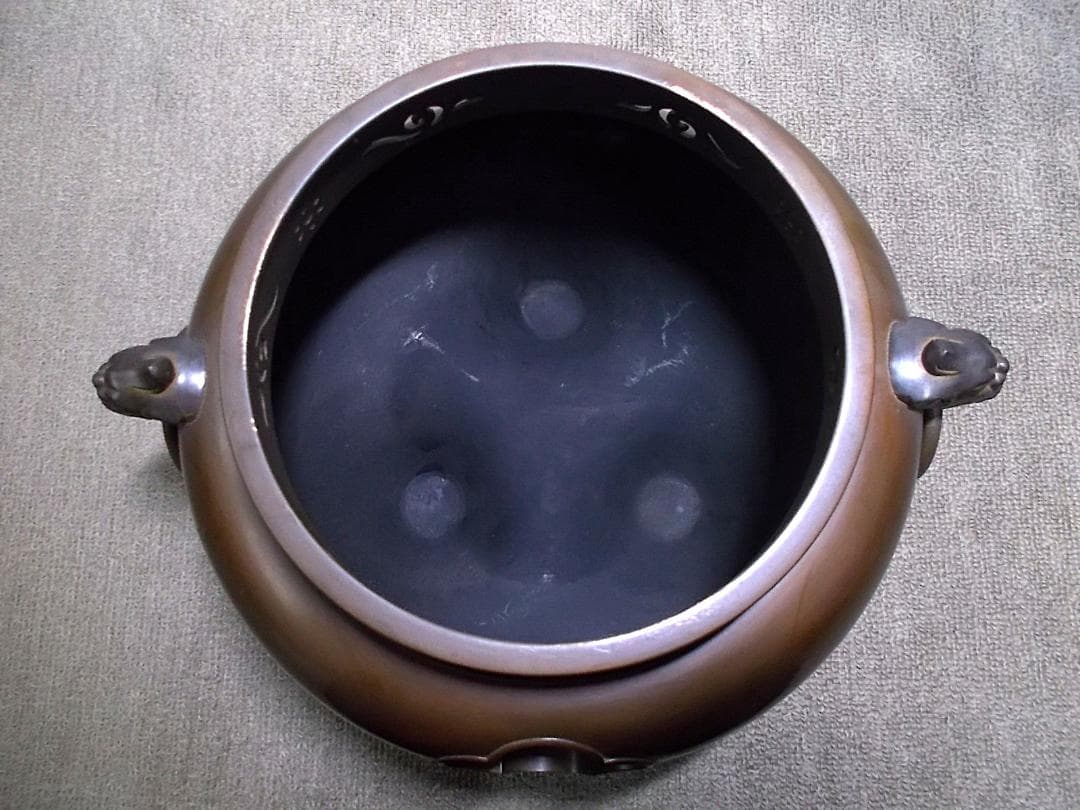 人間国宝高橋敬典作 唐銅霰鬼面風炉 銀摘み? アラレ茶釜未使用 釜環 送料込み