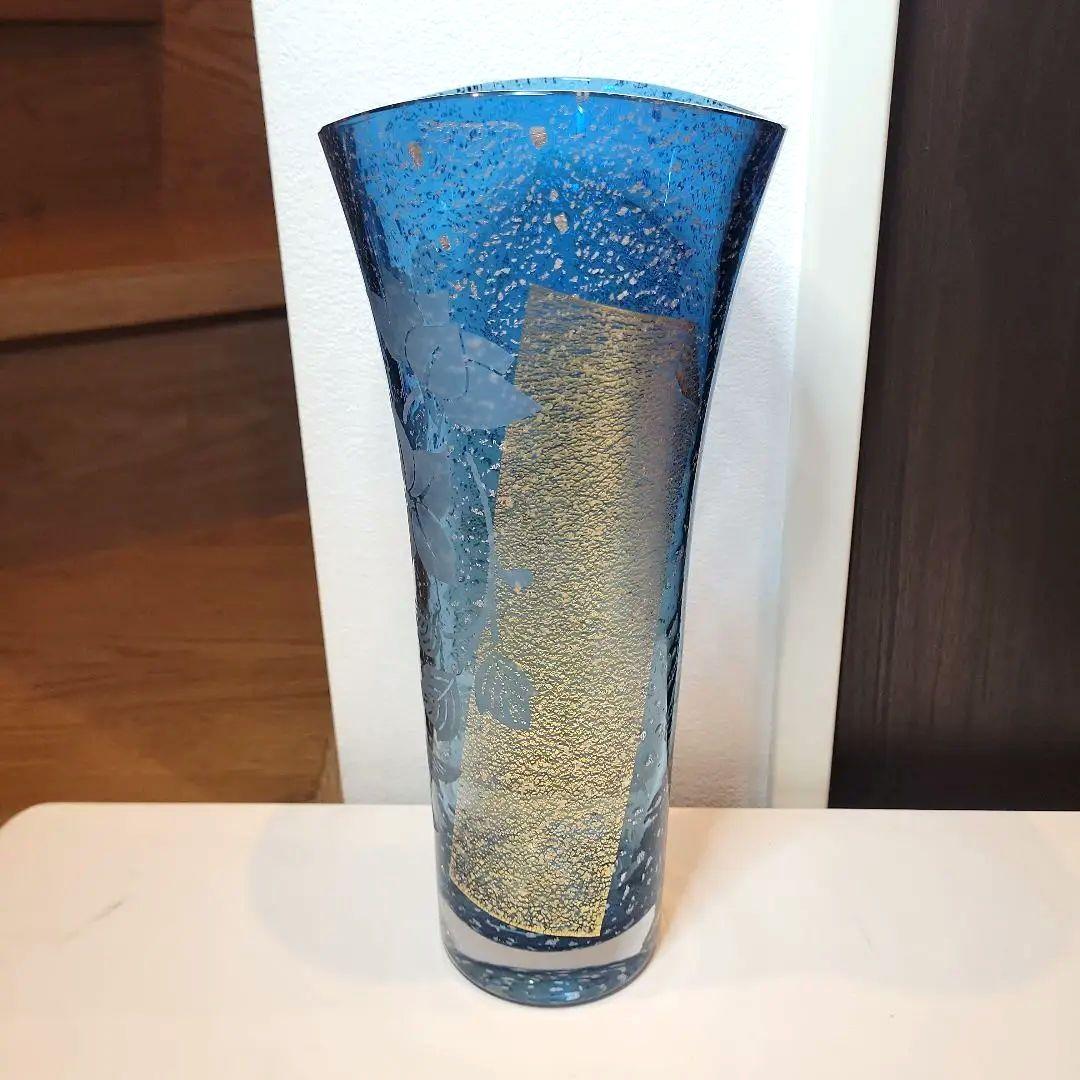 東洋 佐々木ガラス 花瓶 花模様 金箔 東京都知事指定 伝統工芸品