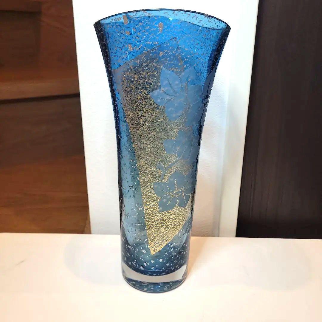 東洋 佐々木ガラス 花瓶 花模様 金箔 東京都知事指定 伝統工芸品