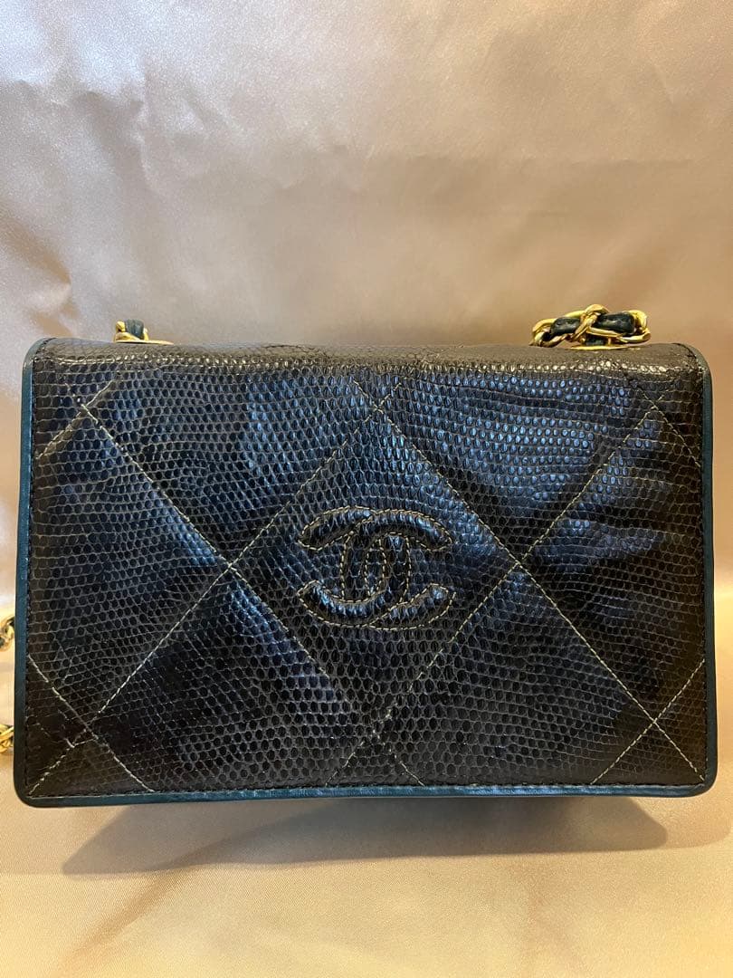 CHANEL リザード チェーンバッグ ヴィンテージ 正規品　ブラック　グリーン