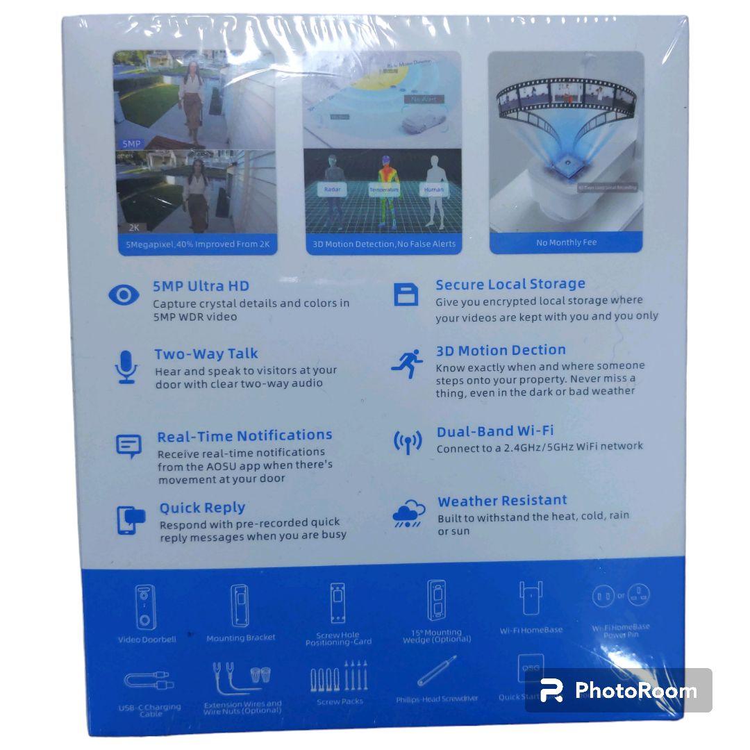 AOSU 5MP画質 インターホン ワイヤレスドアホン