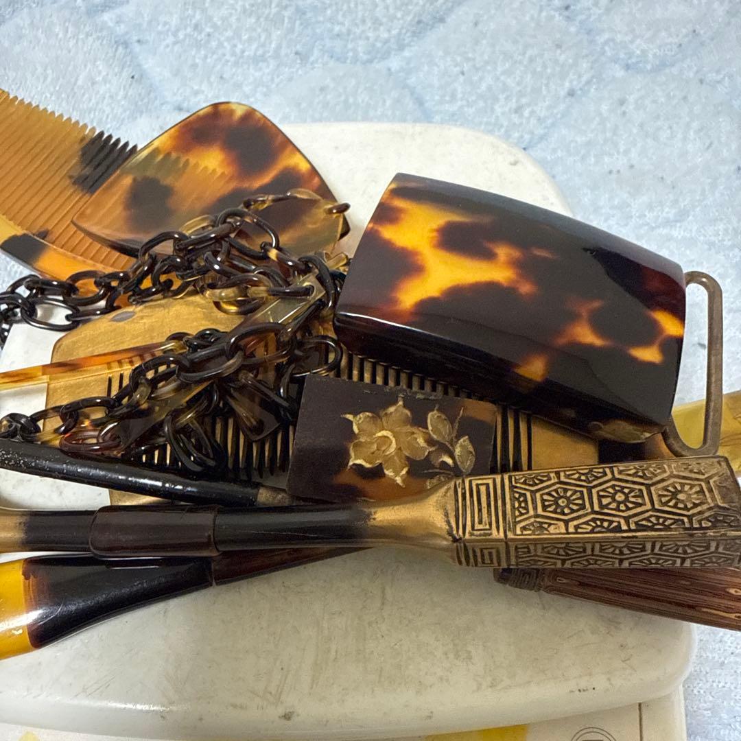 時代物　鼈甲三段箱　簪まとめ