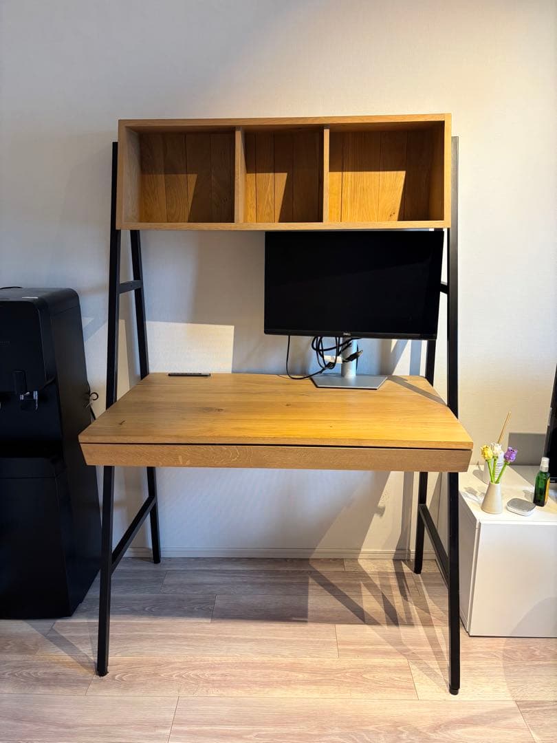 ナチュラルウッド オープンシェルフ付きデスク