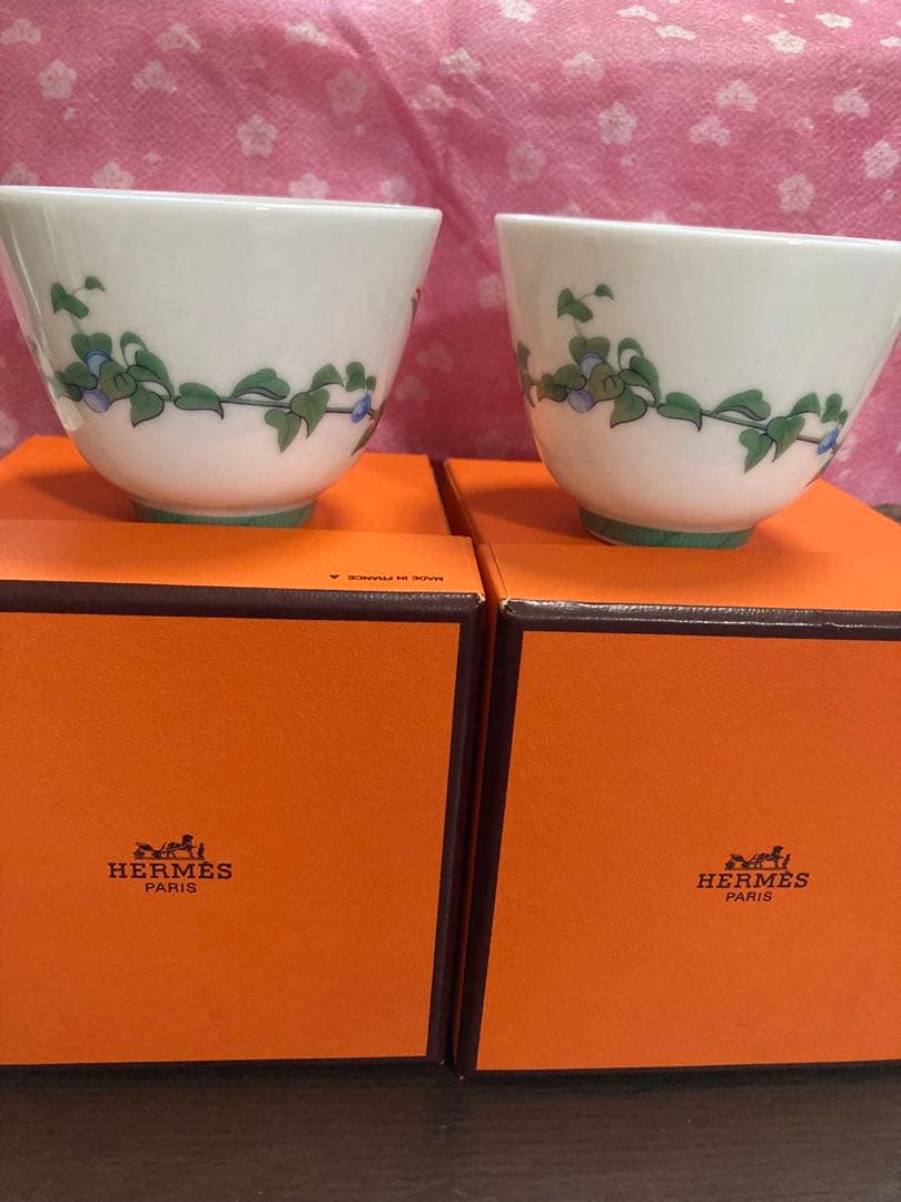 レア希少　HERMES ＊Toucans鳥の絵柄カップ2個箱付きセット