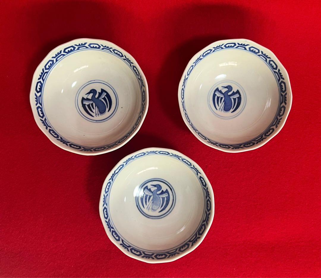 中国美術 景德鎭 青華染付 鳳紋樣茶椀3点 景德古窑 磁器