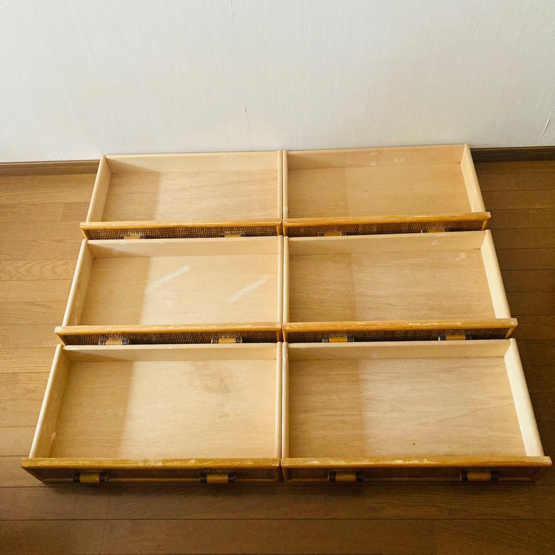 ヴィンテージ ラタン 籐 ワイド ローチェスト 棚 10杯 テレビ台 昭和レトロ