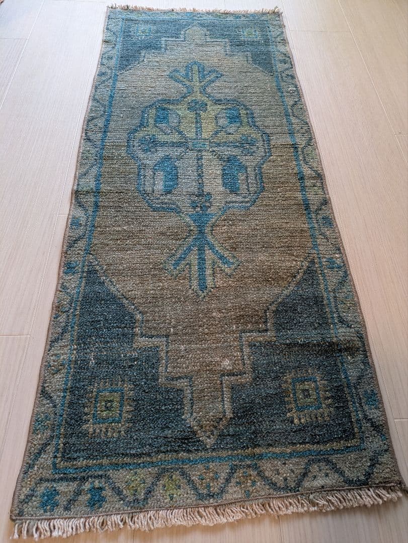 43×107 ヴィンテージトルコブルーメダリオン　トルコラグ　ミニサイズ