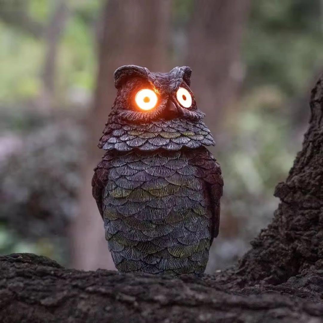 ソーラーフクロウ像 2個セット ガーデンライト LED 屋外 フクロウ オブジェ