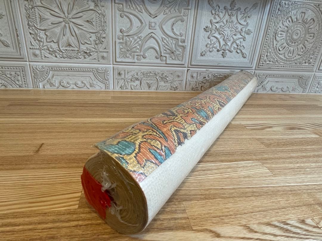 ヴィンテージ　輸入壁紙　未使用　10m　幅約53.5cm　イエローオレンジ系