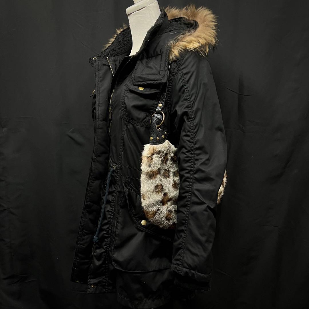 平成ギャル　y2k グランジ　ファー付き　モッズコート　ブラック　ギミック