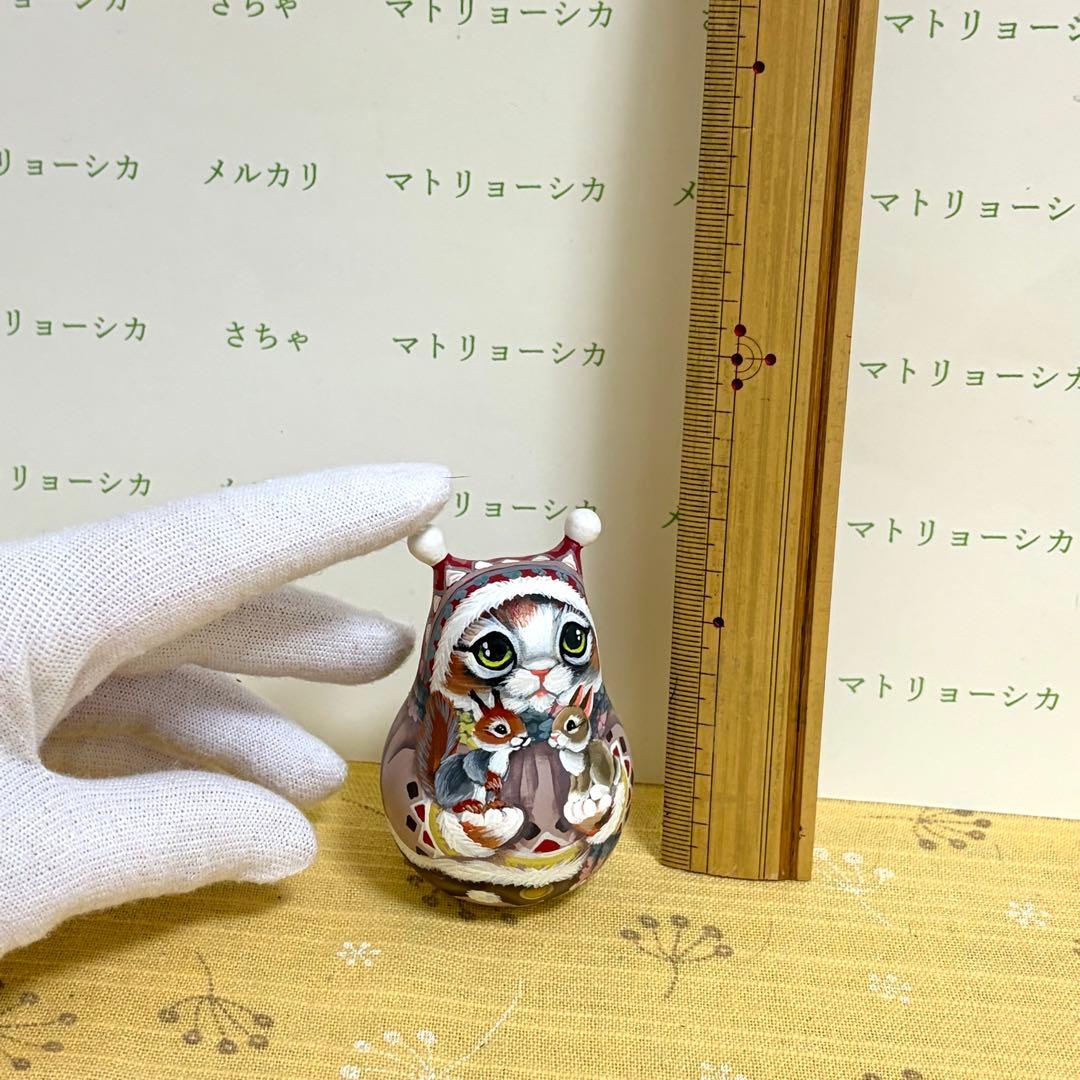 猫　マトリョーシカ　おきあがりこぼし　ロシア雑貨　手描き