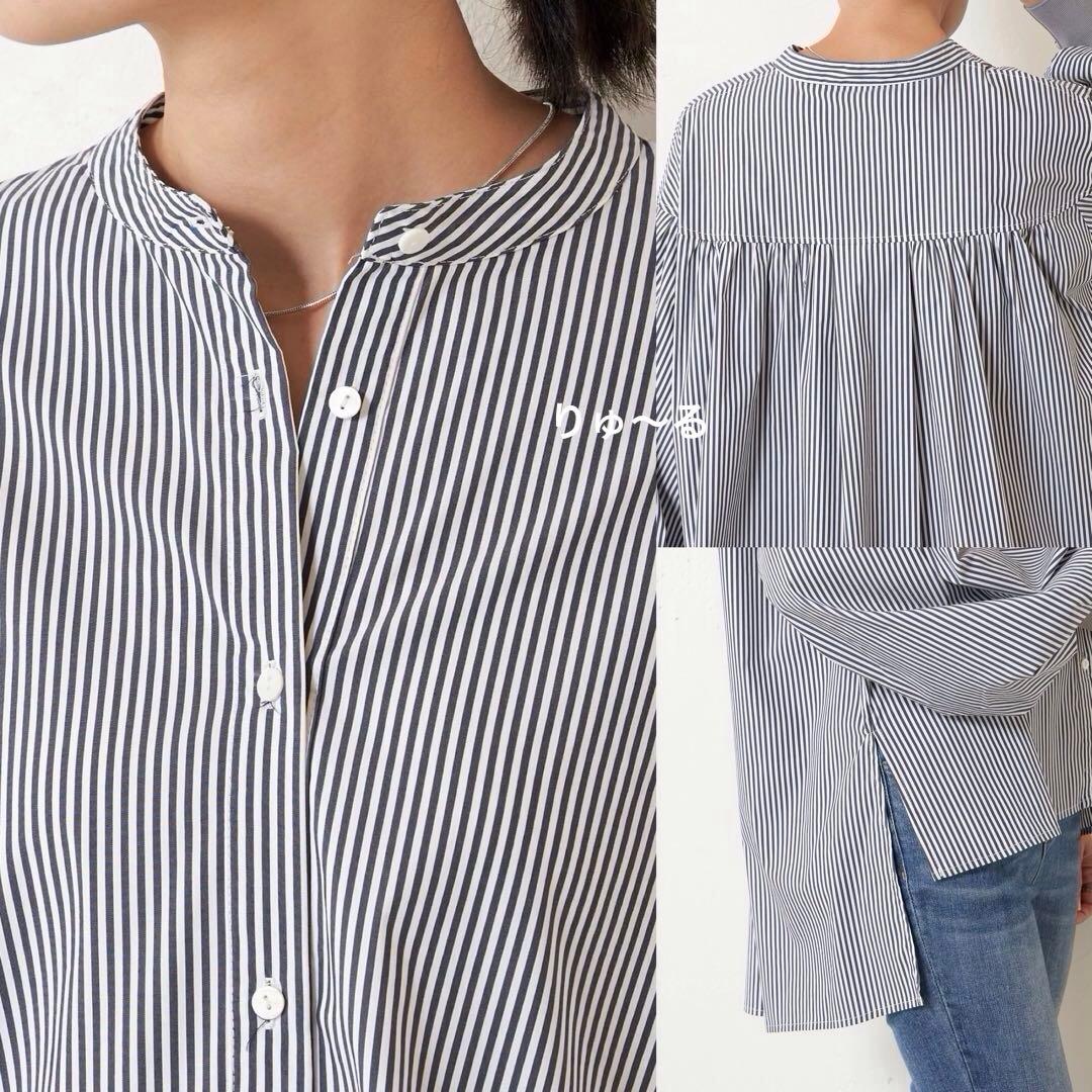 25AW⭐️1回短時間⭐️ビアズリー ソデリブフルアシャツ ストライプ／フリー