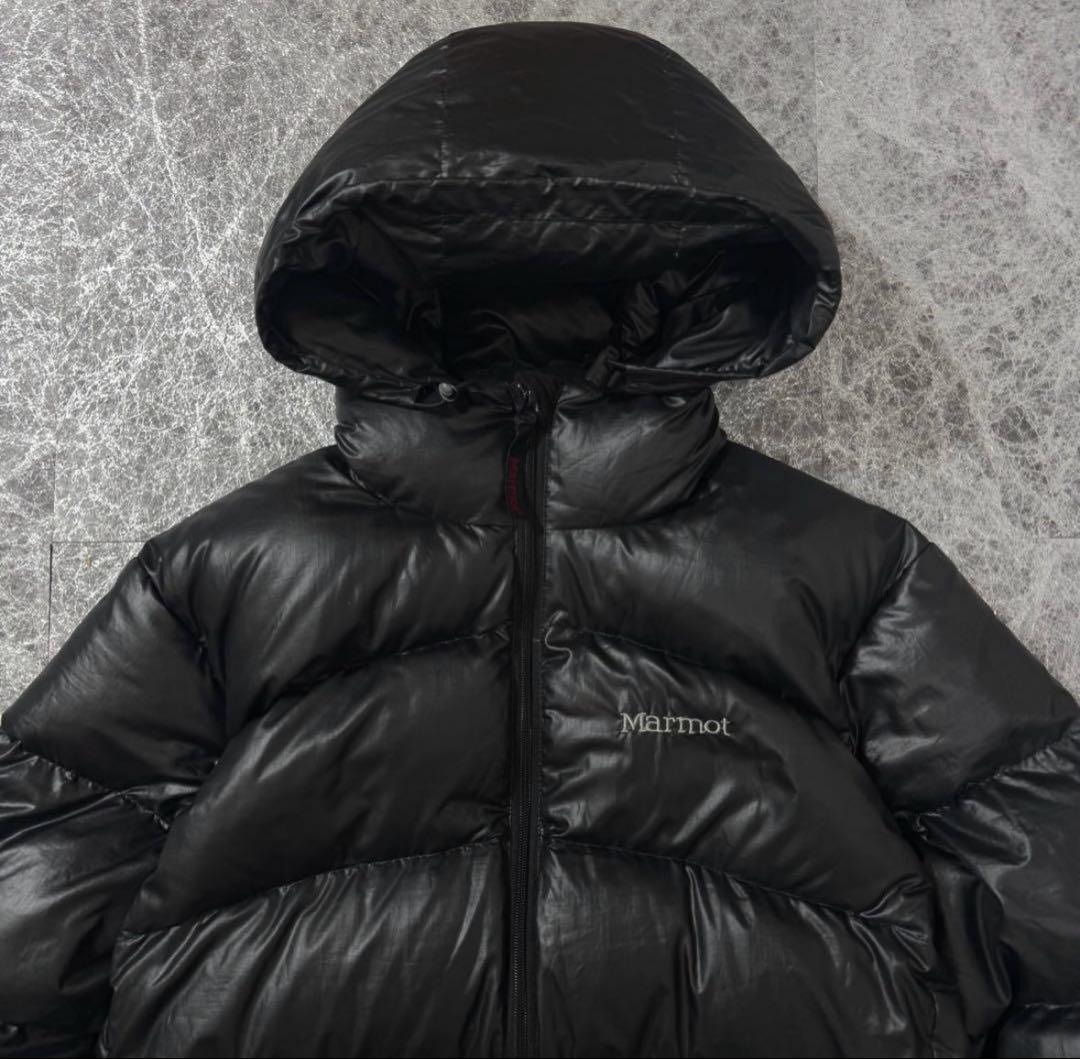 美品 Marmot 軽量 M-3刺繍 ダウンジャケット ドローコード 黒 M