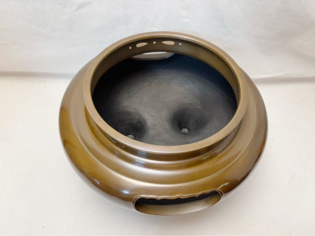 未使用 茶道具 風炉師麻生雄芳 釜師菊地政光合作 唐銅朝鮮風炉 野々田電熱器共箱